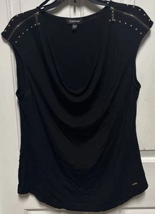 Bebe Black And Gold Drop Neck  Sleeveless Blouse Size Large - Picture 1 of 5
