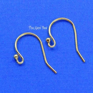 14K Solid Yellow White Gold 22 Gauge Hook Earwires with Ball Ends 11mmx14mm - Picture 1 of 10