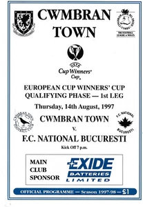 CWMBRAN TOWN V F.C. NATIONAL BUCURESTI 14 AUG 1997 EUROPEAN CUP WINNERS CUP VGC - Picture 1 of 1