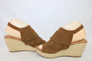 Minnetonka Ashley Brown Suede Fringe Espadrille Wedge Sandals US 7M - Picture 1 of 10