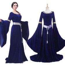 Retro Women Renaissance Medieval Dress Blue Court Gown Halloween Costume