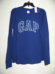 Gap Men's Arch Logo Long Sleeve Waffle Sizes M, XL Deep Cobalt 100% Cotton - Picture 1 of 5