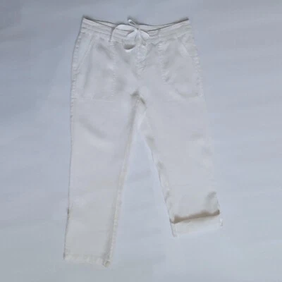 Saks Fifth Avenue Blue 100% Off White Cream Linen Adjustable Ankle Crop Pants XS - Image 1 of 4