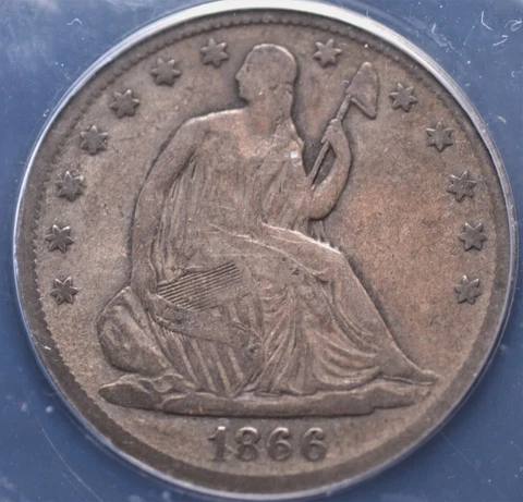 1866 S MOTTO LIBERTY SEATED HALF DOLLAR ANACS FINE 15 HUGE CARAMEL ORIGINALITY Cover