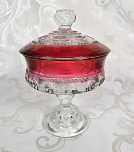 Kings Crown ruby flashed compote candy dish w/lid 5 1/4" - Picture 1 of 11