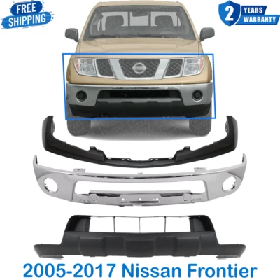 Parachoques delantero cromado + cubierta superior + cenefa inferior para Nissan Frontier 2009-2017 Foto 1 de 4