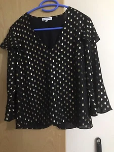 Warehouse Black & Gold Polka Dot Top Long Sleeved Top Blouse size 8 new - Picture 1 of 5