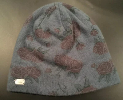 Sombrero gorro floral tejido carbón para mujer azul rosa verde lana mezcla de angora Foto 1 de 4