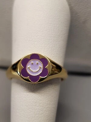 Anillo Chapado en Oro Plata de Ley 925 Vivamacidad en Esmalte Flor Cara Feliz Talla 6 Foto 1 de 4