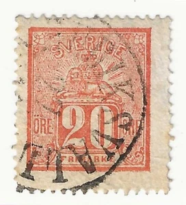 1866 Svezia - 20 ö. rosso Leone sdraiato usato - Picture 1 of 1