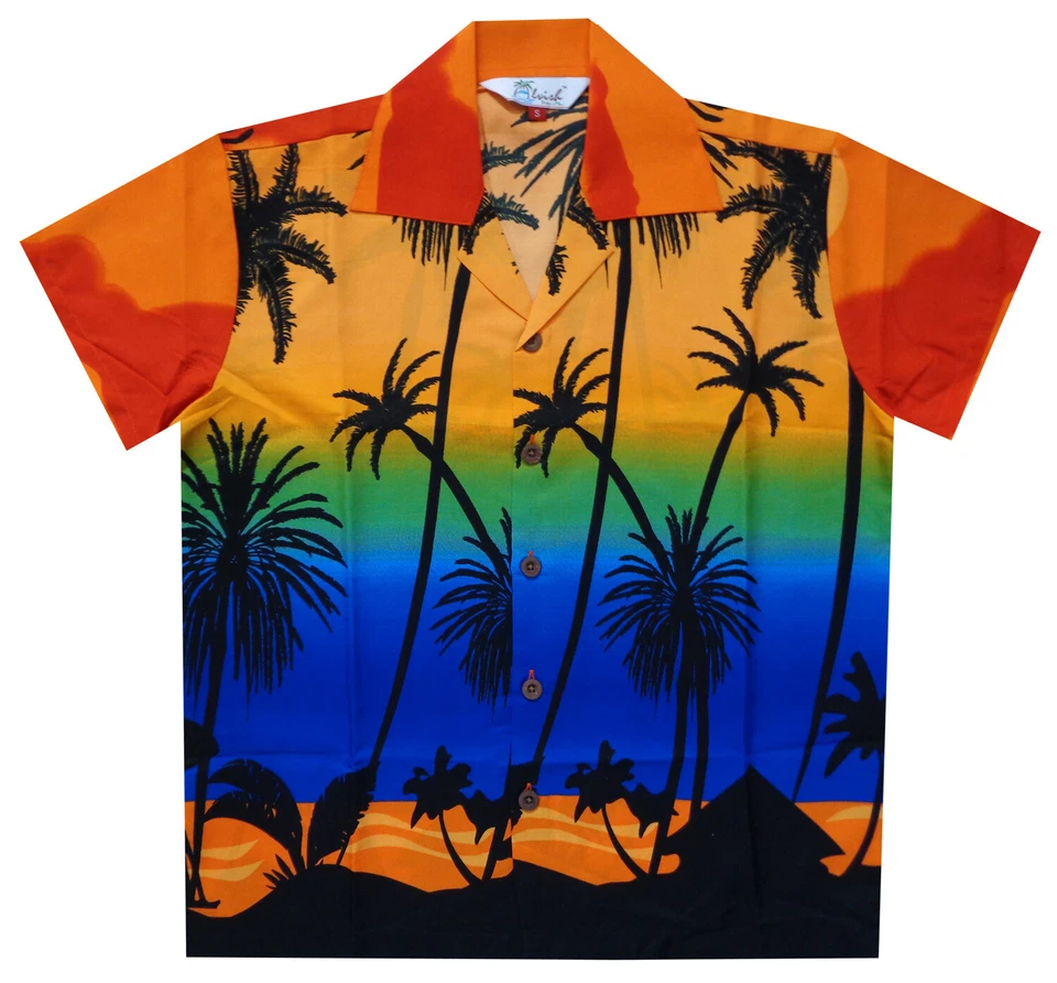 Hawaiian Shirts Boys Coconut Tree Beach Aloha Party Camp Short Sleeve Holiday - Image 1 of 2