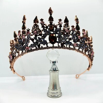 Luxuosa tiara de cobre rosa feita à mão coroa renascentista tiara cristal - Imagem 1 de 4