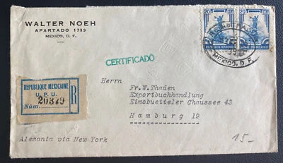 1939 Mexico City Mexico Sunburst Seal Cover To Hamburg Germany - Изображение 1 из 2