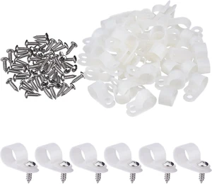 50 Pack R-Type Cable Clip Wire Clamp, Nylon Screw Mounting Cord Fastener Clips w - Afbeelding 1 van 12