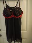 Sexy Nighty.  Woman's Black Sheer Nighty With Beautiful Red Embroidery.  Fashion