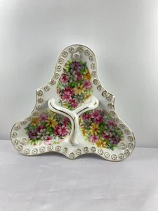 Tilso Japan 3 Part Divided Triangle Shaped Chintz Floral Dish With Handle - Picture 1 of 17