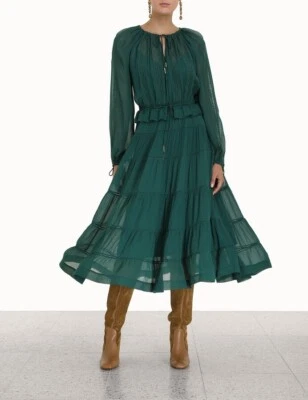 Vestido Zimmermann Rhythm Midi Cordón Botella Verde Encaje Estilo Boho EE. UU. 4 S NUEVO SIN ETIQUETAS Foto 1 de 4