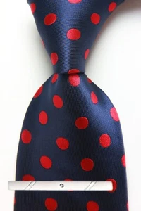 Classic Polka Dot Blue Red JACQUARD WOVEN 100% Silk Men's Necktie Tie - Picture 1 of 6