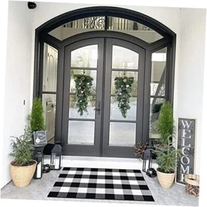 Cotton Buffalo Plaid Rug 27.5"x43" Black 2'3'' x 3'7'' Black and White Plaid - Picture 1 of 8