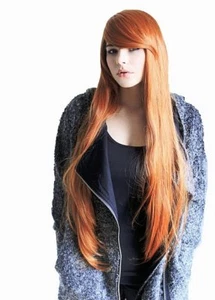 Langhaar Volume Glatt hitzefest lange Perücke Kupfer-Rot orange mit Pony C360 - Bild 1 von 4