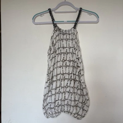 Blusa Religion Top Talla 2 UK6 Crema Cruz Negro Estampado Dobladillo Elástico Correas de Cadena Foto 1 de 4