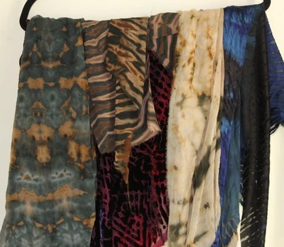 7pc Estate CARTER SMITH Unsigned Silk UNFINISHED Scarf Fabric Pieces shibori - Image 1 of 4