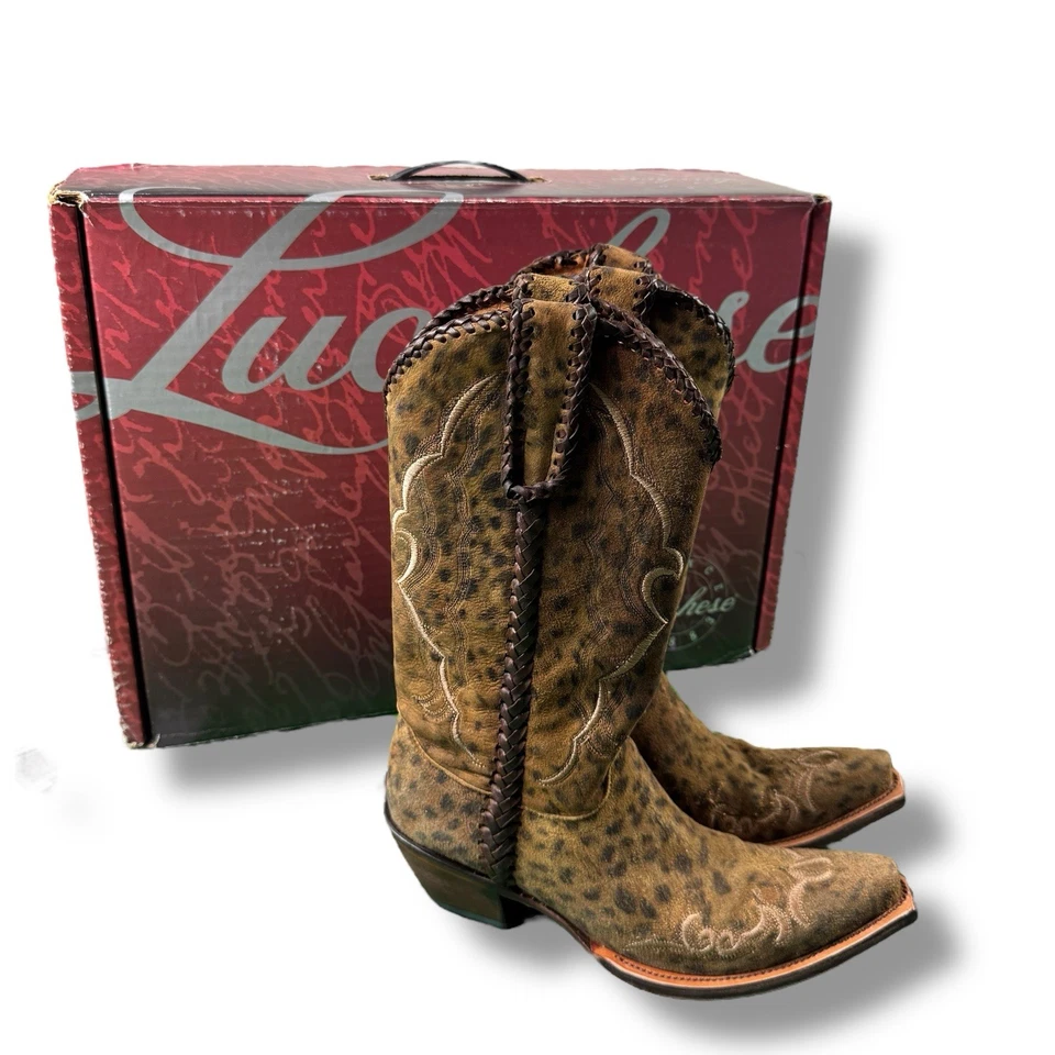 Botas de cuero hechas a mano Lucchese camel tostado guepardo M5040.S52F Cassie EE. UU. 6,5 NUEVAS CON CAJA Foto 1 de 4