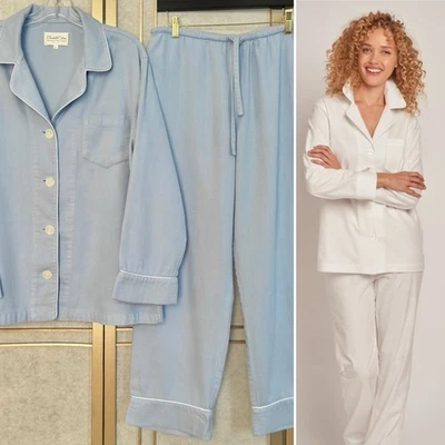 Conjunto de pijama Elizabeth algodão flanela portuguesa azul pálido espinha de peixe $288 grande - Imagem 1 de 4