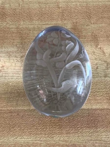 Vintage Ekenas Sweden Signed Full Lead Crystal Floral Design Egg Paperweight - Picture 1 of 6