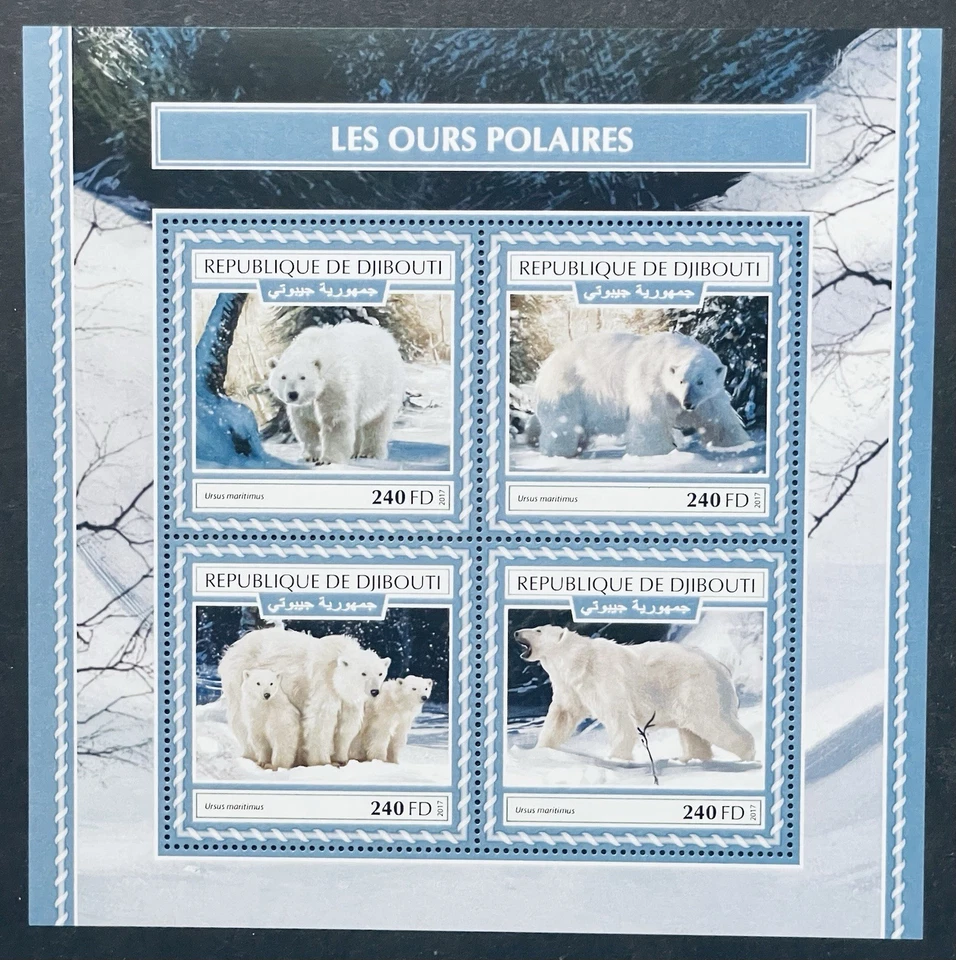 Hoja de estampillas de oso polar de DJIBOUTI MNH 2017 ANIMALES SALVAJES OSOS VIDA SILVESTRE ÁRTICA Foto 1 de 1