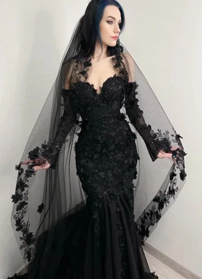 Black Wedding Dress Gothic Wedding Dress Black Wedding Dress Wedding Dress - Image 1 of 4