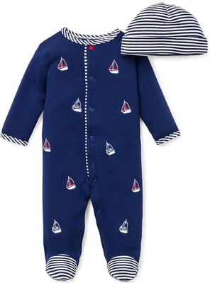 Little Me Baby Boy Clothes 2-Piece Sleeper and Cap Newborn, Sailboats  - Image 1 of 4