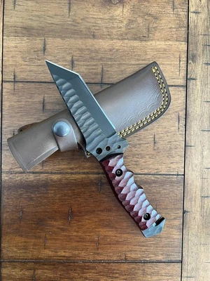 CUSTOM HANDMADE HAMMERED D2 HANDLE TANTO LEATHER SHEATH 65 - Image 1 of 4