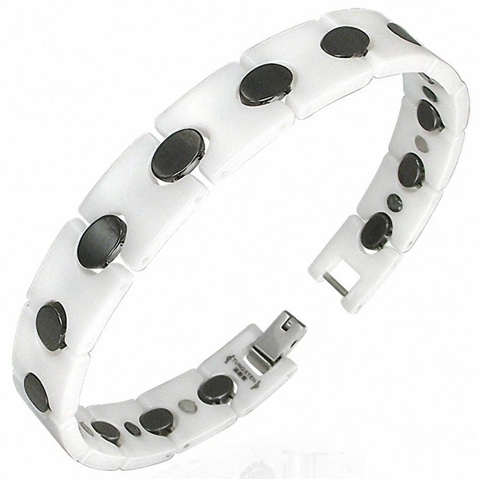 Armband Magnetisch Keramik Weiß Kettenglieder Oval Schwarz - Bild 1 von 1