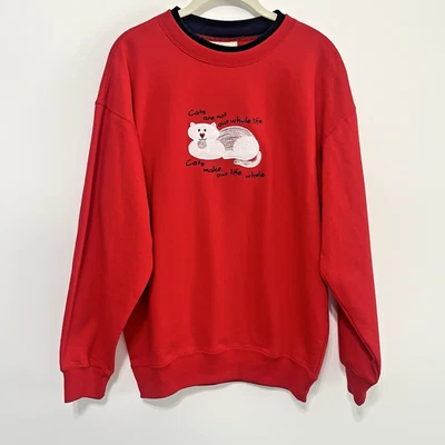Sudadera roja para mujer MC Sportswear CATS MAKE LIKE TODO cuello redondo talla mediana Foto 1 de 4