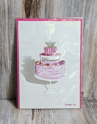 Papyrus Christopher Vine Embossed Beaded Glittery Princess Crown Cake Bday Card - Image 1 of 4