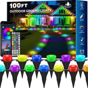 100FT RGB Outdoor Ground Lights, Color-Changing Path Lights with Remote and A... - Picture 1 of 7