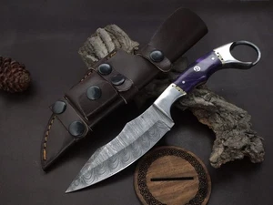 10" HANDMADE DAMASCUS STEEL SKINNER WITH RESIN HANDLE  W/SHEATH SK-25 - Picture 1 of 5