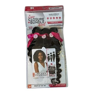 Sensationnel 4X4 Lace Closure Bundle Deal Deep 12" 14" 16" 100% Human Hair - Picture 1 of 10