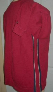 TOMMY HILFIGER Mens Red Crew Neck Sweater w / Side Stripes L ~ Large GUC - Picture 1 of 3