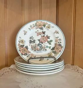 Set Of 6 Wedgwood Eastern Flowers Green Trim Bread Butter Plates England Orienta - Picture 1 of 5