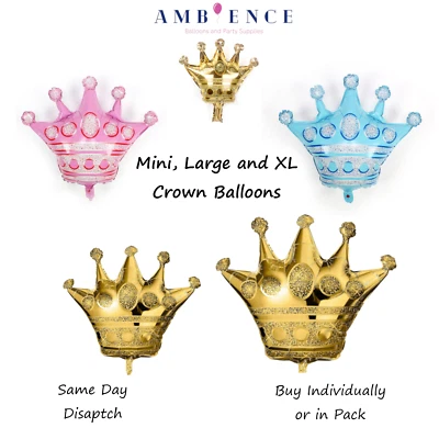 AMBIENCE Crown Balloons Princess Prince Mini Large Party Balloon Decorations King Queen