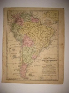 SUPERB ANTIQUE 1852 SOUTH AMERICA HANDCOLORED MAP BUENOS AIRES ARGENTINA BRAZIL - Picture 1 of 1