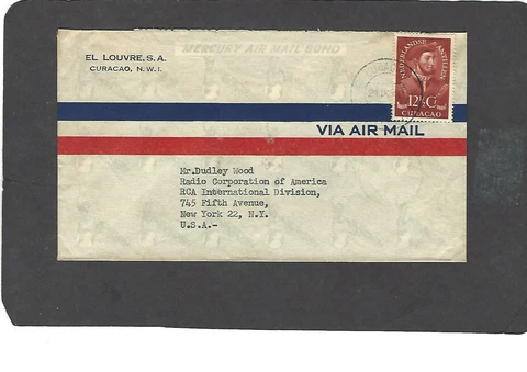 1949 EL LOUVRE,SA CURACAO,NWI TO RCA,NEW YORK,NY COVER Cover