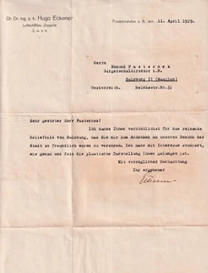 Hugo Eckener - Dirigibile - "Conte Zeppelin" - Lettera del 1929 -originale firmata - Foto 1 di 3