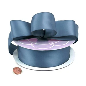 1.5" Wide Smoke Blue Double Faced Satin Ribbon - 50 Yards (Not Wired) - Picture 1 of 1