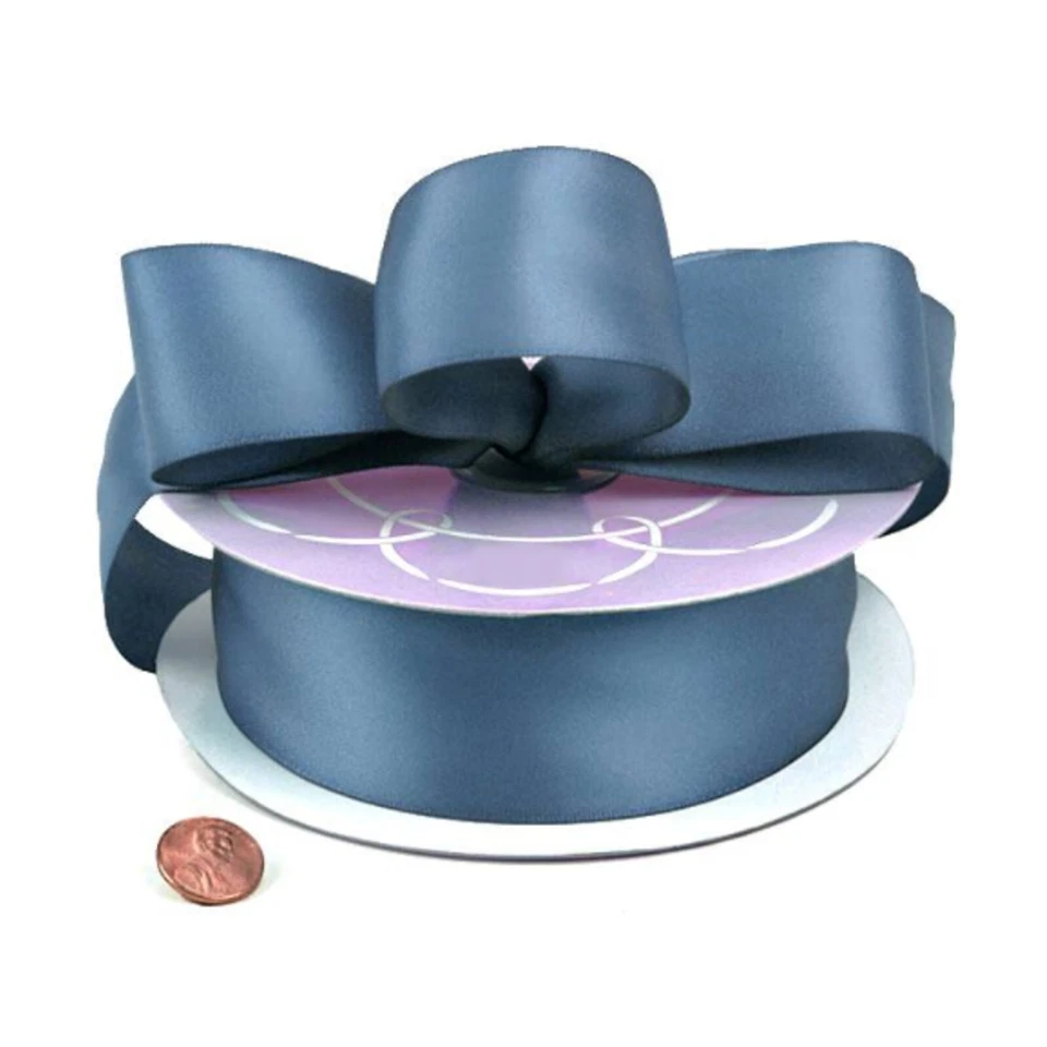 1.5" Wide Smoke Blue Double Faced Satin Ribbon - 50 Yards (Not Wired) - Image 1 of 1