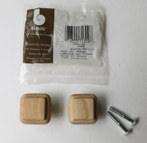 2 Belwith Unfinished Modern Square Wood Knobs Drawer Cabinet Pulls 1 ¼" Lot 1 Cover