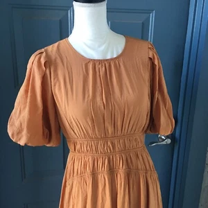 Moon River Tiered Ruched Waist Maxi Dress Balloon Sleeves SZ Medium Cottagecore - Picture 1 of 18