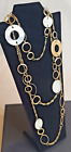 Wrap Chain Hammered Gold Circles Long Necklace with Opalescent Discs Estate